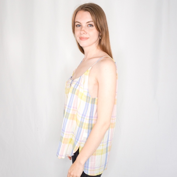 CREATURES OF COMFORT Cotton Plaid Tank Top Blue - Picture 5 of 8
